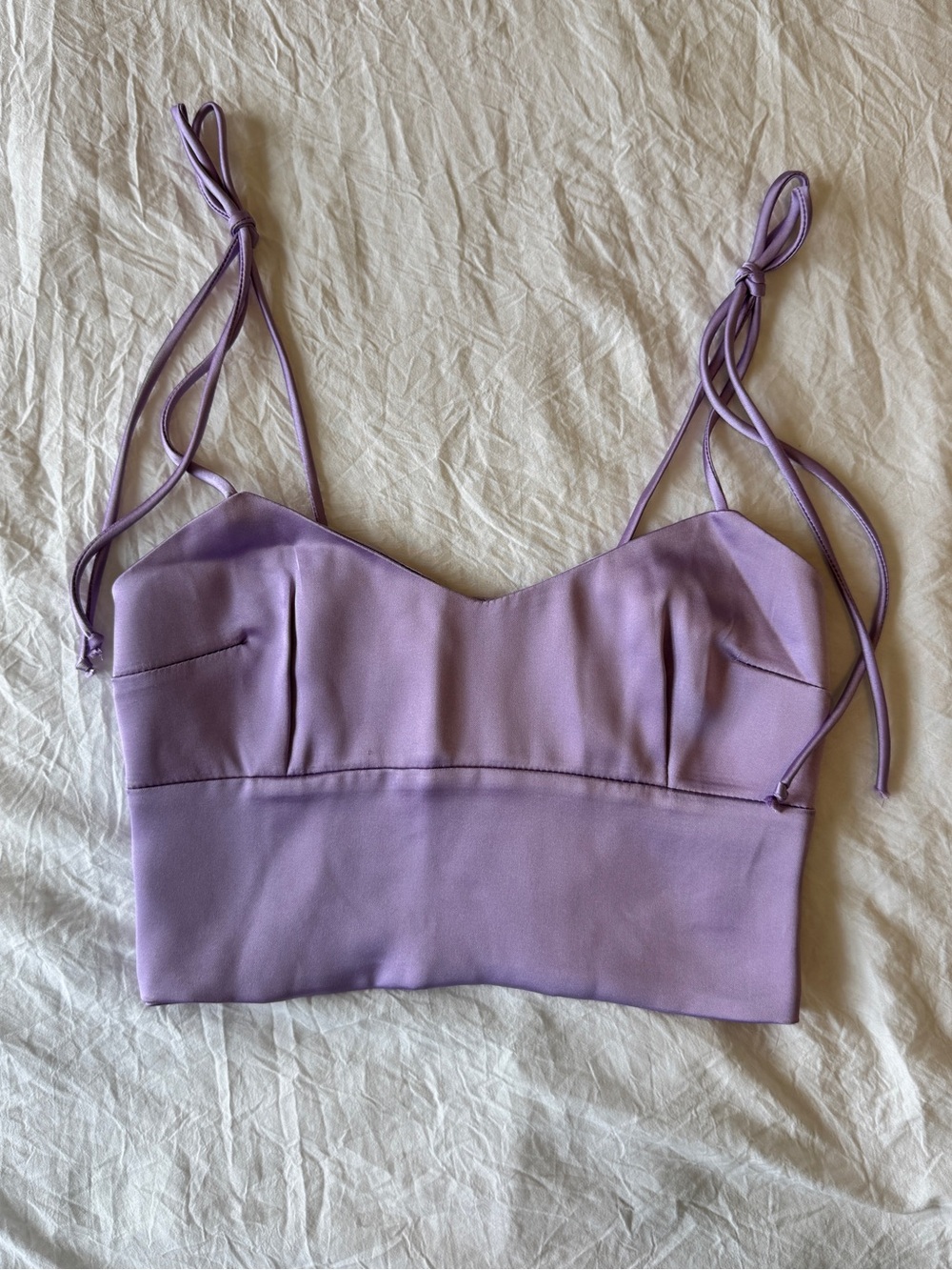 Resa Lilac Satin Crop Top, XS